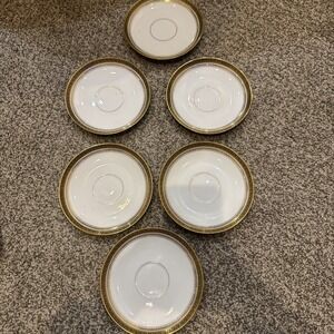 LIMOGES T&V GREEK KEY SAUCER (5‎ 1/4")LOT OF 6 #2680